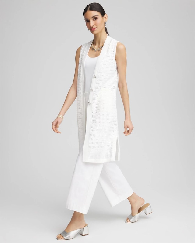 Pointelle Sleeveless Midi Sweater Vest - image 2
